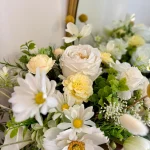 Boho White Bridal Bouquet, Garden Style Wedding Flowers with Ivory Roses and Daisies