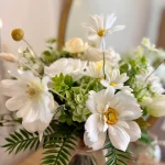 Boho White Bridal Bouquet, Garden Style Wedding Flowers with Ivory Roses and Daisies