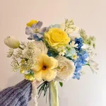 Pastel Floral Wedding Bouquet, Yellow Blue White Flower Arrangement