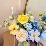 Pastel Floral Wedding Bouquet, Yellow Blue White Flower Arrangement