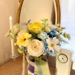 Pastel Floral Wedding Bouquet, Yellow Blue White Flower Arrangement