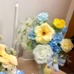 Pastel Floral Wedding Bouquet, Yellow Blue White Flower Arrangement