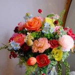 Sunflower Coral Bridal Bouquet, Rustic Summer Wedding Flowers, Boho Wildflower Hand-Tied Floral