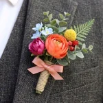 Sunflower Coral Bridal Bouquet, Rustic Summer Wedding Flowers, Boho Wildflower Hand-Tied Floral