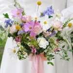 Wildflower Bridal Bouquet, Asymmetrical Garden Silk Flowers, Light Whimsical Wedding Bouquet