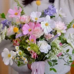 Wildflower Bridal Bouquet, Asymmetrical Garden Silk Flowers, Light Whimsical Wedding Bouquet