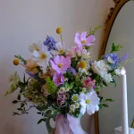 Wildflower Bridal Bouquet, Asymmetrical Garden Silk Flowers, Light Whimsical Wedding Bouquet