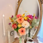 Peach & Pink Silk Flower Bouquet Handmade Rustic Wedding Decor, Farmhouse Floral Arrangement