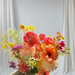 Peach & Pink Silk Flower Bouquet Handmade Rustic Wedding Decor, Farmhouse Floral Arrangement