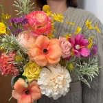 Peach & Pink Silk Flower Bouquet Handmade Rustic Wedding Decor, Farmhouse Floral Arrangement