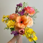 Peach & Pink Silk Flower Bouquet Handmade Rustic Wedding Decor, Farmhouse Floral Arrangement