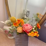 Peach & Pink Silk Flower Bouquet Handmade Rustic Wedding Decor, Farmhouse Floral Arrangement