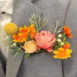 Peach & Pink Silk Flower Bouquet Handmade Rustic Wedding Decor, Farmhouse Floral Arrangement