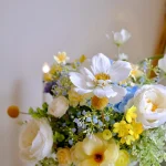 Silk Wedding Bouquet, Blue Yellow Wildflower Bridal Flowers, Heart Frame (UK)