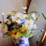 Silk Wedding Bouquet, Blue Yellow Wildflower Bridal Flowers, Heart Frame (UK)
