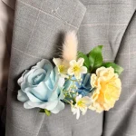 Silk Wedding Bouquet, Blue Yellow Wildflower Bridal Flowers, Heart Frame (UK)