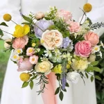 Blush and Buttercream Silk Flower Arrangement, Garden Style Florals with Peonies and Roses