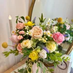 Blush and Buttercream Silk Flower Arrangement, Garden Style Florals with Peonies and Roses