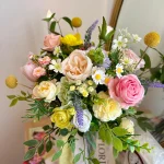 Blush and Buttercream Silk Flower Arrangement, Garden Style Florals with Peonies and Roses