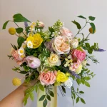 Blush and Buttercream Silk Flower Arrangement, Garden Style Florals with Peonies and Roses