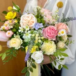 Blush and Buttercream Silk Flower Arrangement, Garden Style Florals with Peonies and Roses