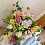 Blush and Buttercream Silk Flower Arrangement, Garden Style Florals with Peonies and Roses