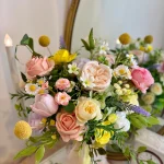 Blush and Buttercream Silk Flower Arrangement, Garden Style Florals with Peonies and Roses