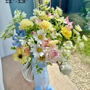 Whispers of Spring, Pastel Garden Silk Flower Arrangement with Daisies & Roses