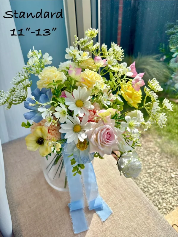 Whispers of Spring, Pastel Garden Silk Flower Arrangement with Daisies & Roses