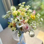 Whispers of Spring, Pastel Garden Silk Flower Arrangement with Daisies & Roses