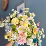 Whispers of Spring, Pastel Garden Silk Flower Arrangement with Daisies & Roses