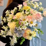 Whispers of Spring, Pastel Garden Silk Flower Arrangement with Daisies & Roses