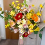 Wildflower Bridal Bouquet, Poppy & Rose Faux Flowers, Yellow n Pink Wedding Bouquet