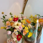 Wildflower Bridal Bouquet, Poppy & Rose Faux Flowers, Yellow n Pink Wedding Bouquet