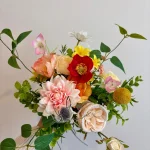Wildflower Bridal Bouquet, Poppy & Rose Faux Flowers, Yellow n Pink Wedding Bouquet