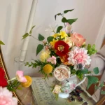 Wildflower Bridal Bouquet, Poppy & Rose Faux Flowers, Yellow n Pink Wedding Bouquet