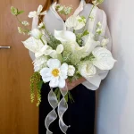 Luxury Silk Bridal Bouquet, Soft White Wedding Flowers, Elegant Handcrafted Bouquet