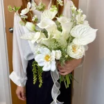 Luxury Silk Bridal Bouquet, Soft White Wedding Flowers, Elegant Handcrafted Bouquet