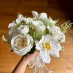 Luxury Silk Bridal Bouquet, Soft White Wedding Flowers, Elegant Handcrafted Bouquet