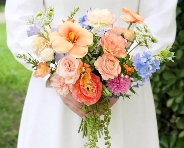 Handmade Silk Wedding Bouquet, Pastel Floral Arrangement