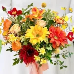 Yellow Orange Gerbera Rose Wedding Bouquet, Handmade Bridal Flowers