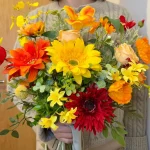 Yellow Orange Gerbera Rose Wedding Bouquet, Handmade Bridal Flowers