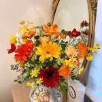 Yellow Orange Gerbera Rose Wedding Bouquet, Handmade Bridal Flowers