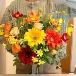 Yellow Orange Gerbera Rose Wedding Bouquet, Handmade Bridal Flowers