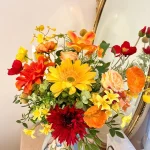 Yellow Orange Gerbera Rose Wedding Bouquet, Handmade Bridal Flowers