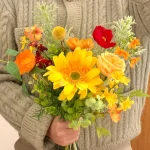 Yellow Orange Gerbera Rose Wedding Bouquet, Handmade Bridal Flowers