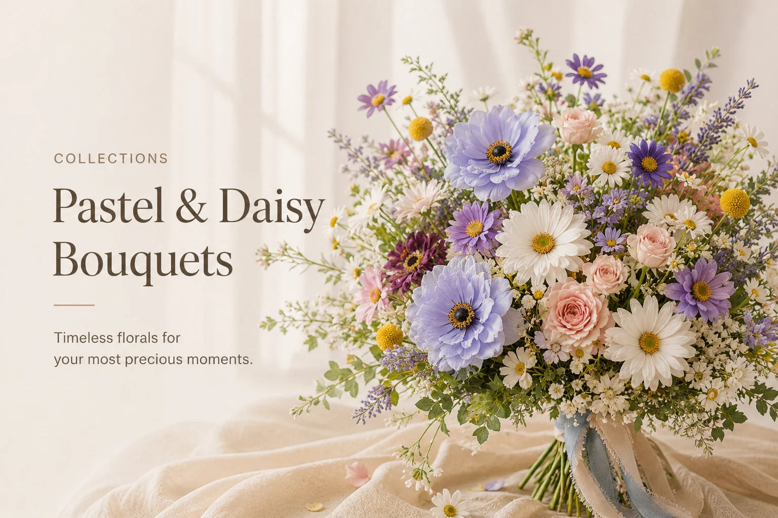 Collections hero — pastel & daisy bouquet